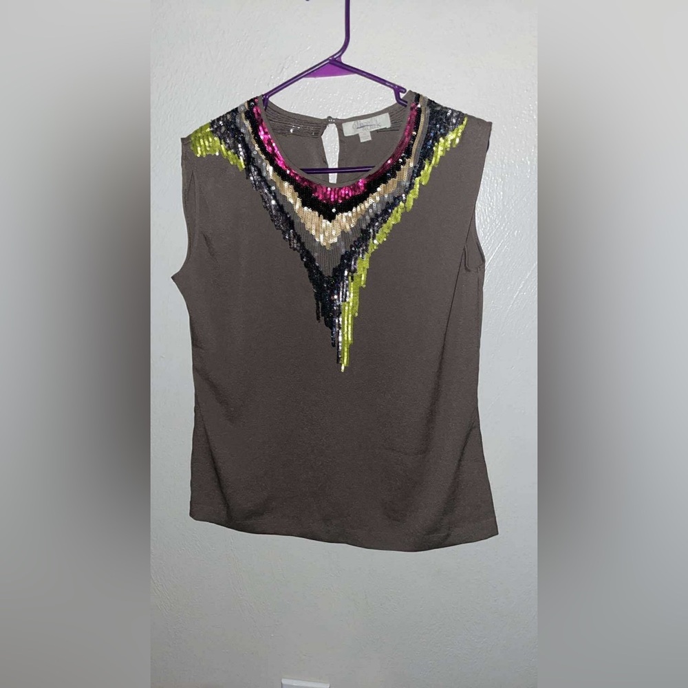Olive & Oak Brown Tank Top with Sequin Detail